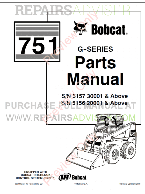 ... Bobcat Manuals Bobcat 751 G-Series Skid Steer Loader Parts Manual PDF