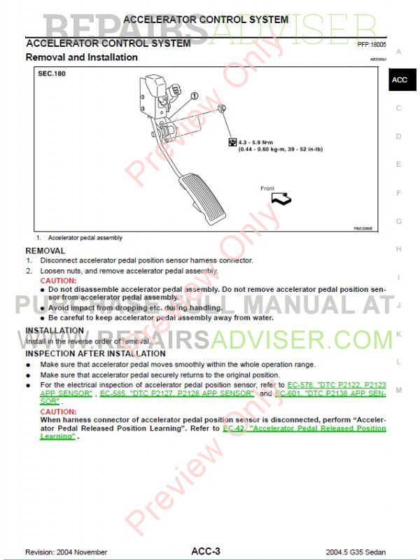 Nissan Infiniti G35 Sedan Service Manual, Manuals for Cars by www ...