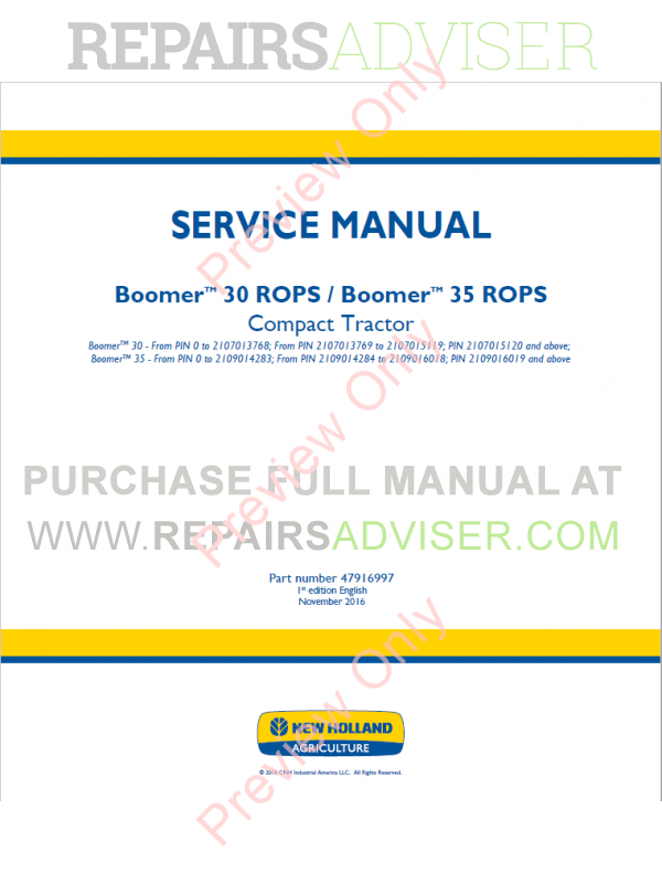 New Holland Boomer 30 Service Manual New Holland Boomer 30 Service Manual