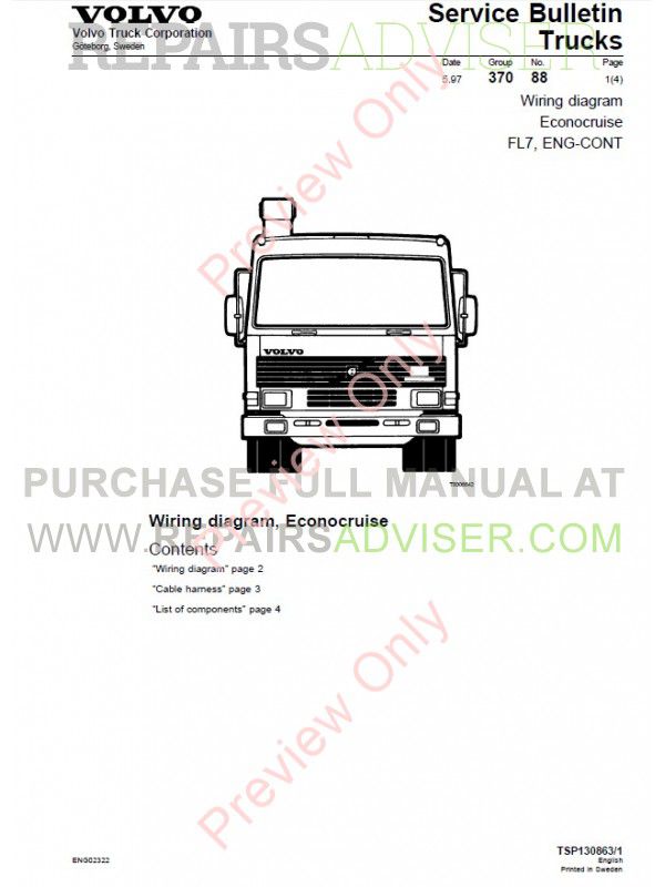 Volvo Trucks Fl7 Fl10 Fl12 Wiring Diagram Service Manual